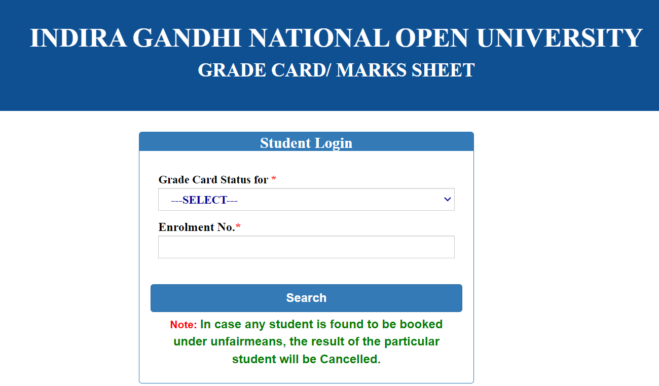 IGNOU Grade Card 2024 For Various Programmes Available At ignou.ac.in